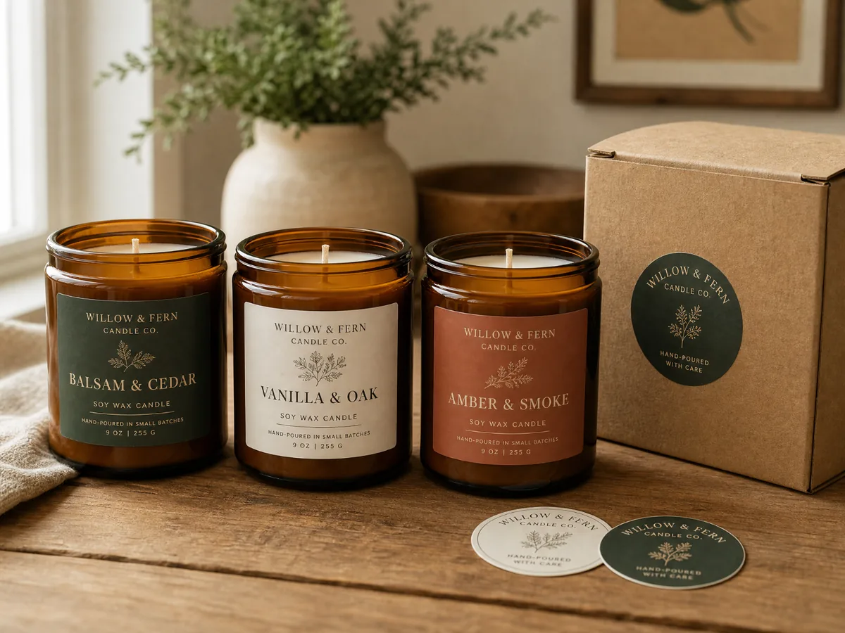Example of custom candle and packaging labels