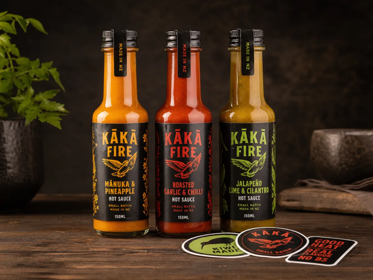 Example of custom labels for food and sauce products