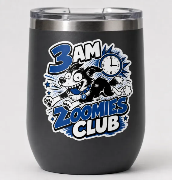3AM Zoomies Club sticker shown in real-world use