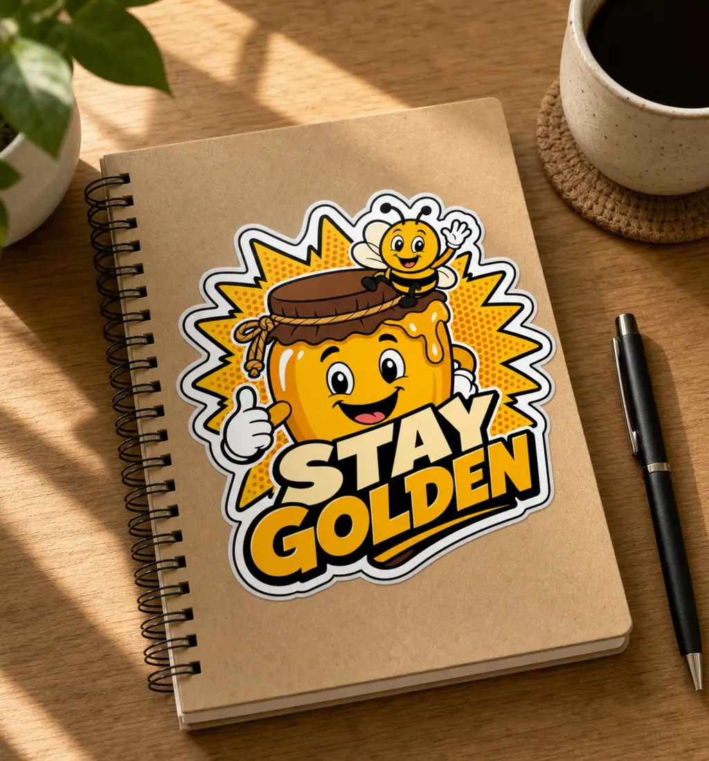 Stay Golden sticker shown in real-world use