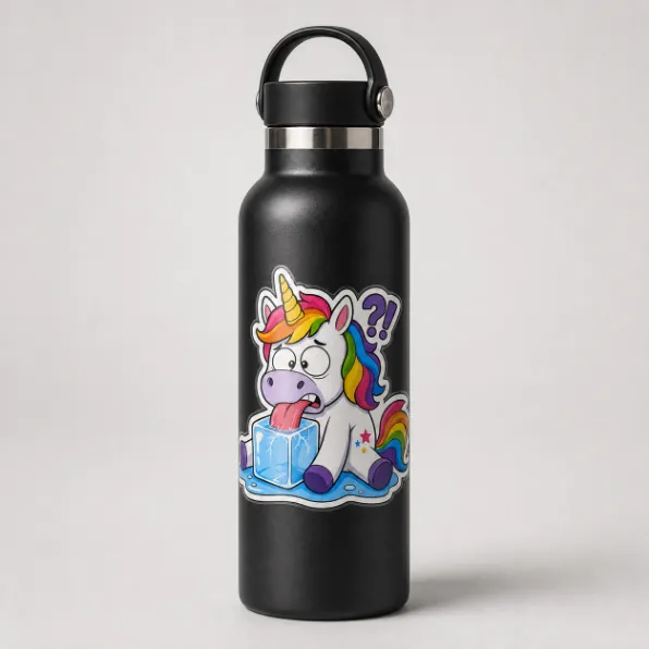 Ice Cube Lick unicorn sticker shown in real-world use