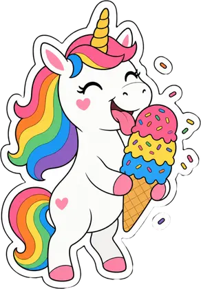 Personalised unicorn sticker example: Ice Cream