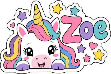 Personalised unicorn sticker example: Peeking Stars