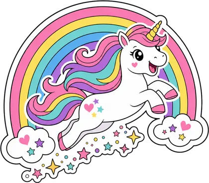 Personalised unicorn sticker example: Rainbow Leap