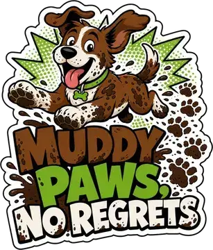 Muddy Paws, No Regrets sticker