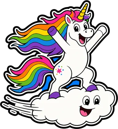 Rainbow Cloud Rider unicorn sticker